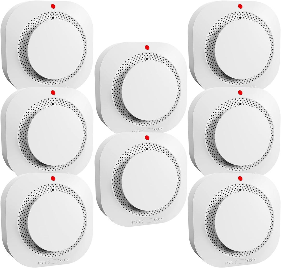 Smoke Detectors for Home,Photoelectric Wireless Fire Alarms Replaceable Battery Powered,Portable Smoke Alarm with Test/Mute Button,Attic Smoke Detector,8 Pcs