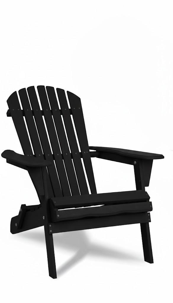 Folding Adirondack Chair, Outdoor Wooden Lounge Chairs with Pre-Assembled Backrest, Wood Accent Furniture Chairs for Patio, Garden, Porch, Poolside, Max 220lbs, Black, One Pack