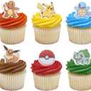 DecoPac Pokmon Rings, Cupcake Decorations With Pikachu, Bulbasaur, Eevee, Charmander, Squirtle, and Pok Ball, Multicolored Food Safe Cake Toppers  24 Pack