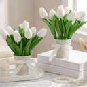 Suncalla 2 Pack Small Artificial Tulips Plant in Pots Faux Flower Potted Plants White Arrangement Rustic Home Decor 7.9" Tall for Farmhouse Table Centerpiece Windowsill Country Indoor Decor