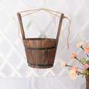 DOITOOL Hanging Planters Rustic Wooden Bucket Planter Hanging Pot Rustic Bucket Wooden Wishing Well Succulent Planter Pot for Patio Garden Backyard Fence Indoor Hanging Planters