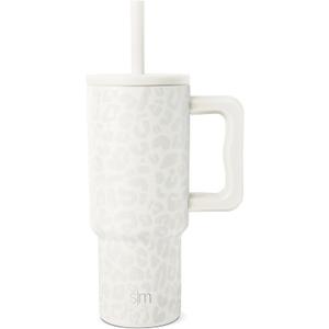 Simple Modern Kids 24 oz Tumbler with Handle and Silicone Straw Lid | Spill Proof and Leak Resistant | Reusable Stainless Steel Bottle | Gift for Kids Boys Girls | Trek Collection | Cream Leopard