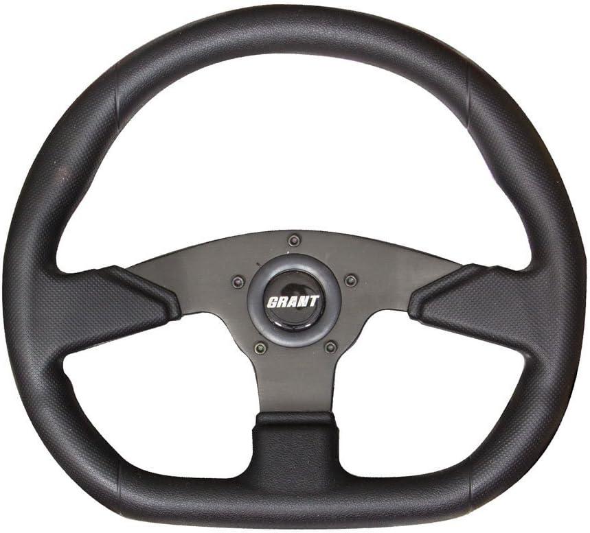 Steering Wheel, Performance and Race, 13-3/4 x 11-3/4 in Diameter, Oval, 3-Spoke, Black Leather Grip, Aluminum, Black Anodized, Each