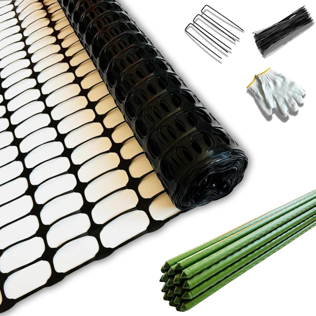 PotatoLife Plastic Fence Extra Strength with Stakes, 23.6'' x 100' Roll (Black, 23.6'' x 100')