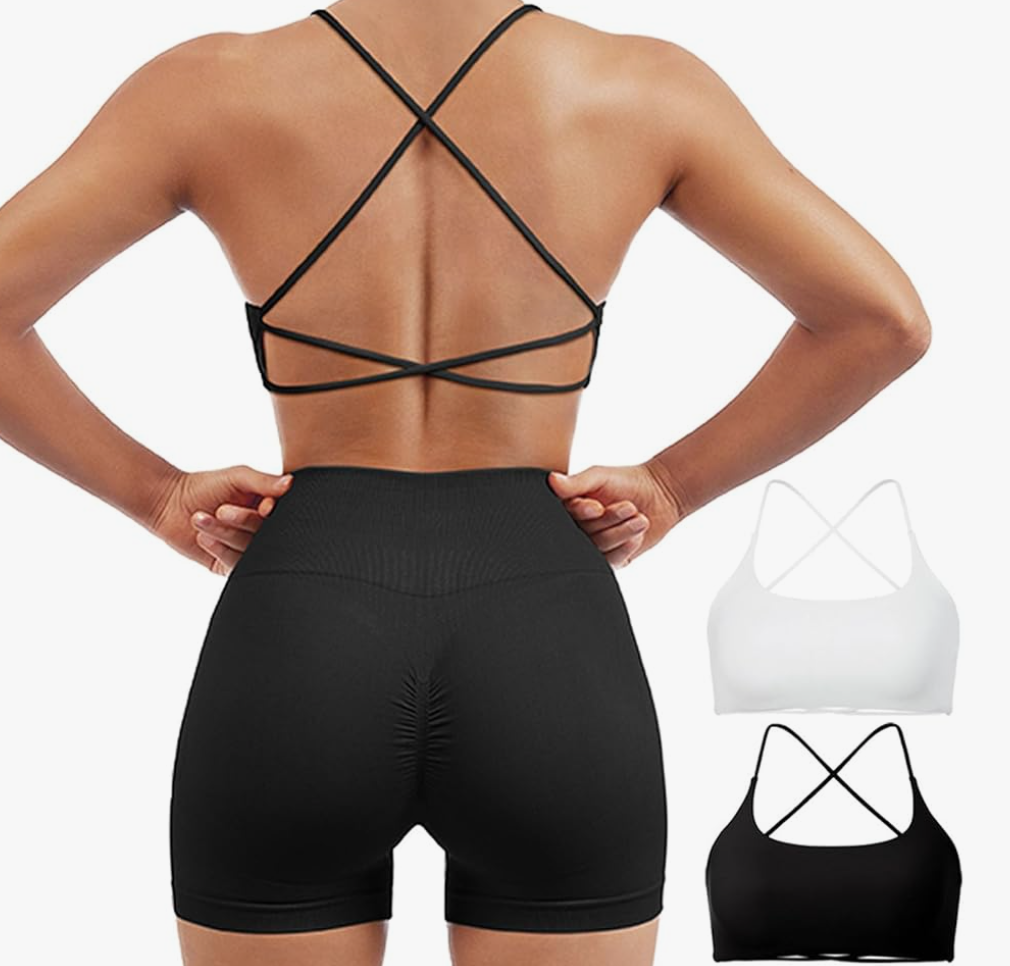 SUUKSESS Women 2 Piece Open Back Sports Bra Pack Strappy Workout Gym Yoga Crops, S