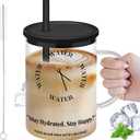 NiHome 33oz Glass Handle Cup with Silicone Lid and Straw for Daily Hydration, Large Capacity for Hot Tea, Iced Coffee, Smoothies, Ergonomic Design with Modern Minimalist Clock Pattern, Dishwasher Safe (33.8 Ounces)