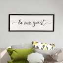 comurdyo Be Our Guest Wall Decor Sign 40X15 Large Master Bedroom Above Bed Wall Decor Wood Framed Guest Room Sign Simple Rustic Farmhouse Over Bed Bedside Wall Art (Black)