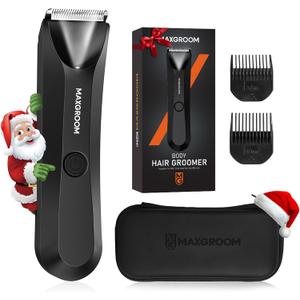 MAXGROOM Manscape Body Hair Trimmer for Men, IPX7 Waterproof Pubic & Groin Hair Trimmer- Electric Ball Shaver with LED Light, Ceramic Blade, USB Rechargeable & Travel Pouch
