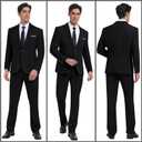 Linen Men Suit Set Casual Tuxedo 2 Piece Regular Fit Blazer One Button Solid Jacket and Pants for Prom Wedding Party (Black, XL)