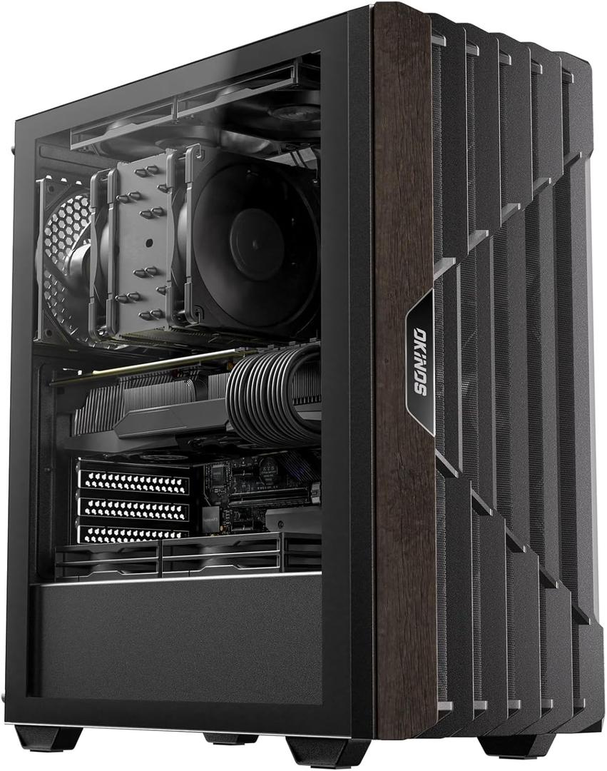 Oak Wood ATX PC Case, 4 x 120mm 3 Pin Non-PWM Case Fans Pre-Installed, Type-C Port, Tempered Glass Side Panel, Black Mid-Tower Computer Case, Cypress 5 AIR