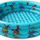 Dinosaur Inflatable Kiddie Pool, Blow Up 3-Ring Round Baby Play Center for Inside or Outdoor, Toddler Ball Pit/Fishing/Toys - 57'x15'