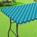misaya Rectangle Vinyl Table Cloth, Elastic Fitted Tablecloth with Flannel Backing, Waterproof Plastic Table Cover Fits 4 Foot Folding Tables for Camping, Indoor and Outdoor (Teal, 30" x 48")