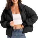 PABOPKOBI Women's Winter Coat Puffer Jacket, Quilted Down Cropped Lightweight without Hood for Snow Warm (Large, Black)