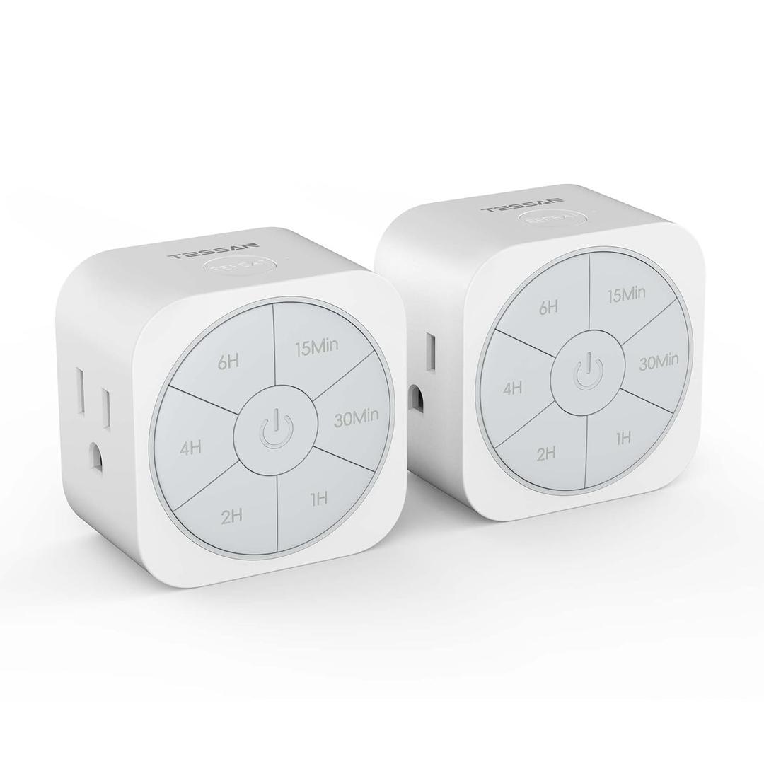 Outlet Timer Indoor 2 Pack, Countdown Timers for Electrical Outlets Up to 6H for Lights, Iron, Fan, Electric Bike, Auto Shut Off Switch for Home Kitchen Bedroom, 1875W