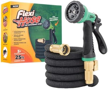 Amazon.com : Flexi Hose Expandable Garden Hose with 8 Function Nozzle, 25FT - Lightweight Retractable Garden Hose, Water Hose - No-Kink Flexibility, 3/4 Inch Solid Brass Fittings and Double Latex Core : Patio, Lawn & Garden