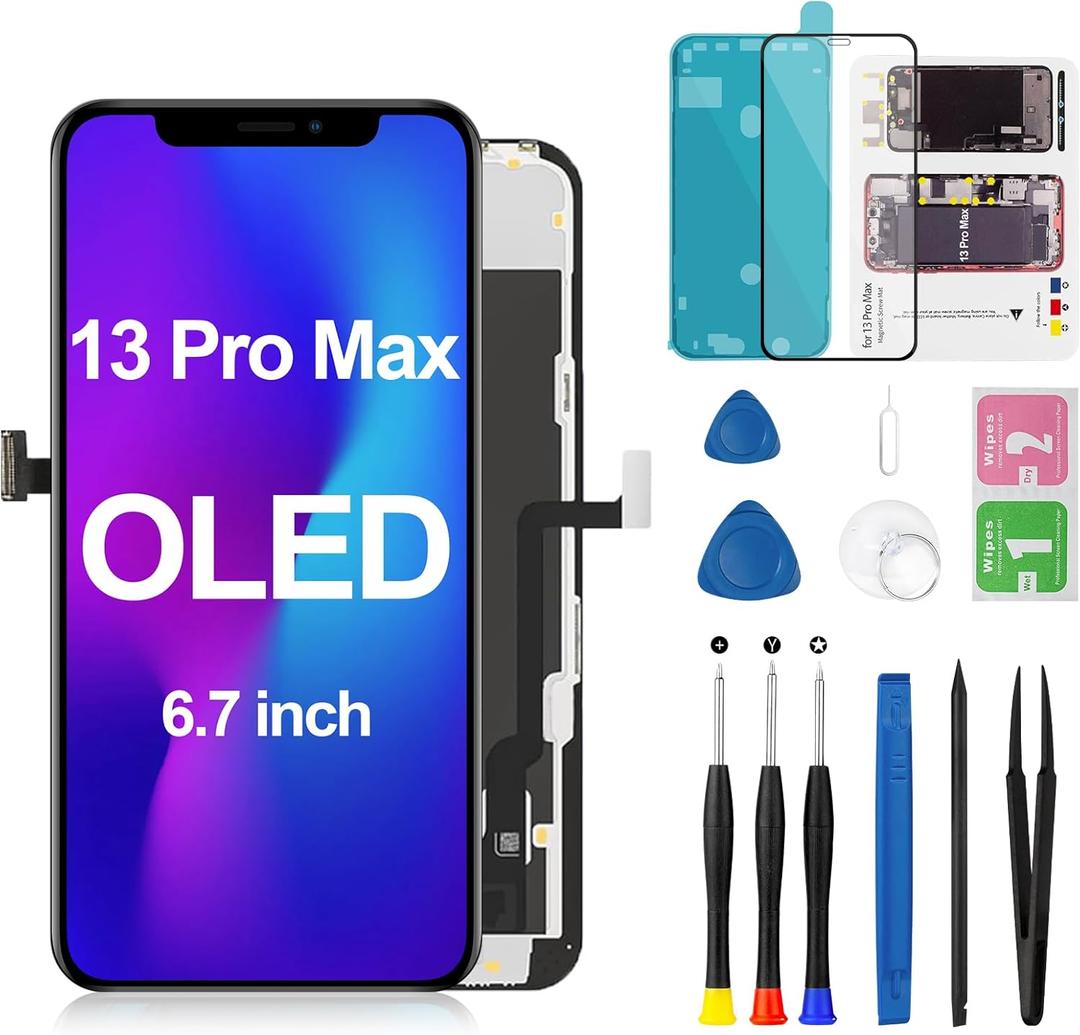 OLED for iPhone 13 Pro Max Screen Replacement 6.7 inch [OLED, NOT LCD], Full HD Digitizer Frame 3D Touch Display Full Assembly Model A2643 A2641 A2644 A2645 A2484 with Repair Tools Kit