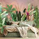 Jdayda Tropical Green Banana Leaves Wallpaper Mural Botanical Plant Large Wall Mural for Livingroom Bedroom (Not-Self-Adhesive)