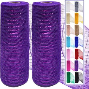 2 Pcs Purple Deco Mesh Ribbon Rolls 10 Inch 10 Yards(30 ft) Decorative Mesh Fabric with Foil for Wreaths Christmas Tree Ribbon Door DIY Craft Halloween Decor Wedding Party Supplies (Purple, 2Pcs)