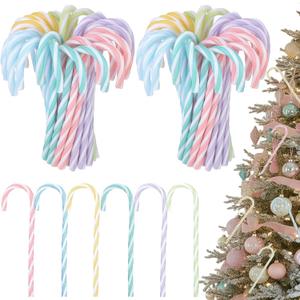 Kathfly 90 Pcs Pastel Christmas Candy Cane Ornament Plastic Christmas Tree Hanging Decor Twisted Crutch Candy Canes for Home Xmas Tree Holiday Party Gift Decoration (Macaron Color)