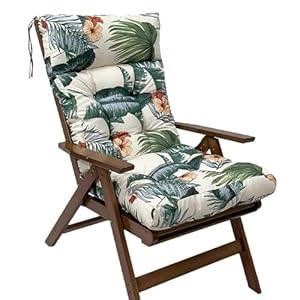 Waterproof & UV-Resistant Rocking Chair Cushion-49 x21 All-Weather Tufted High Back Pads with Non-Skid Back & Ties for Indoor/ Outdoor Patio Furniture, Lounge Chairs (Hawaii)