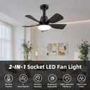 Socket Ceiling Fan with Lights and Remote, 3 Colors Dimmable 3000K-6500K, 6 Speed Whisper Quiet, Easy Install E26/E27 Based Light Bulb Fan for Bedroom Living Room Kitchen Garage, Black