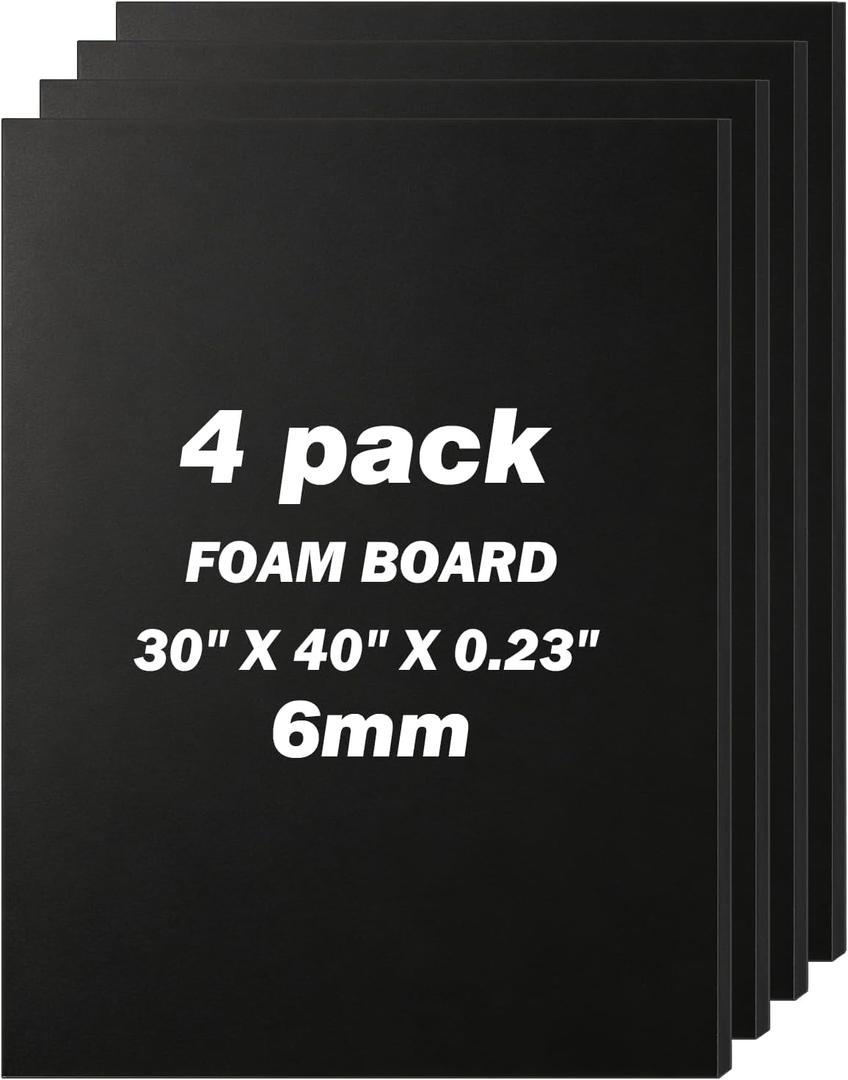 4 Pack Foam Board 30"x40", 0.23" Thick Black Poster Board, Acid-Free Double Sided Foam Core Board for Presentation Art, Display, Office, School Projects, Crafting, Sign Making