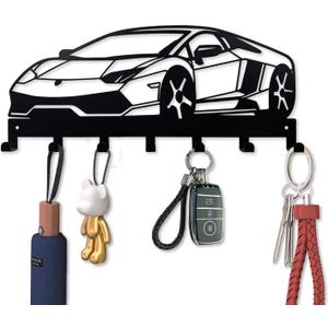 2 x Metal Car Key Holder for Wall,Metal Key Organizer Wall Decorative with 7 Hooks,Black Wall Mount Key Holder for Entryway,Front Door,Hallway,Office