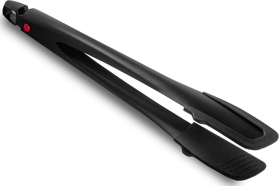 Professional Stainless Steel Kitchen Tongs, Food-Grade Silicone Anti-Slip Design with Comfortable Grip, Multi-Purpose for Salad Serving, BBQ and Cooking- 12'' Black