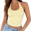 ForeFair Women Sexy Halter Neck Backless Going Out Tops Open Back Sleeveless Slim Fit Y2k Summer Tops (Yellow, L)