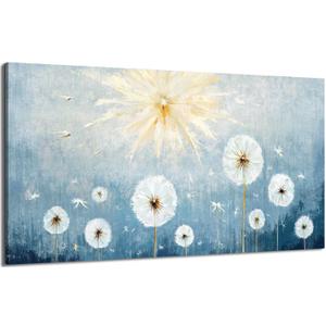 Nicetop Oversized Wall Art for Living Room Extra Large Blue and White Floral Landscape Canvas Print, Botanical Wildflower Dandelion Picture, Nature Artwork for Big Bedroom Office Decor, 58x29 Inch
