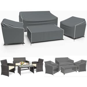 Gasadar Patio Furniture Covers, 4-Piece Outdoor Furniture Cover Waterproof for Patio Loveseat, Chair and Coffee Table, 500D Heavy Duty, Grey