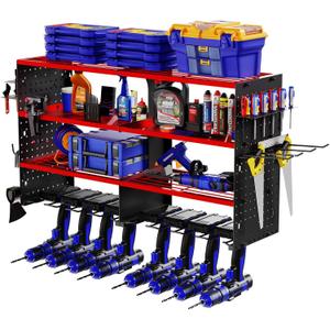 FAHKNS 4 Layer Power Tool Organizer, Heavy Duty Drill Holders Wall Mount, Extended Large Tool Storage Organizer, Tool Rack for Garage Workshop Pegboard, Gifts for Men