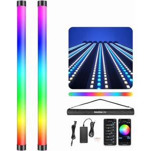 Mettlelite 2 Pack TLX2 Light Kit RGB Tube Light LED Full Color Video Light with APP DMX Control 2 ft 2800K-8000K CRI96 TLCI97 360 RGB CCT HSI Effect Mode with Built in Rechargeable Battery