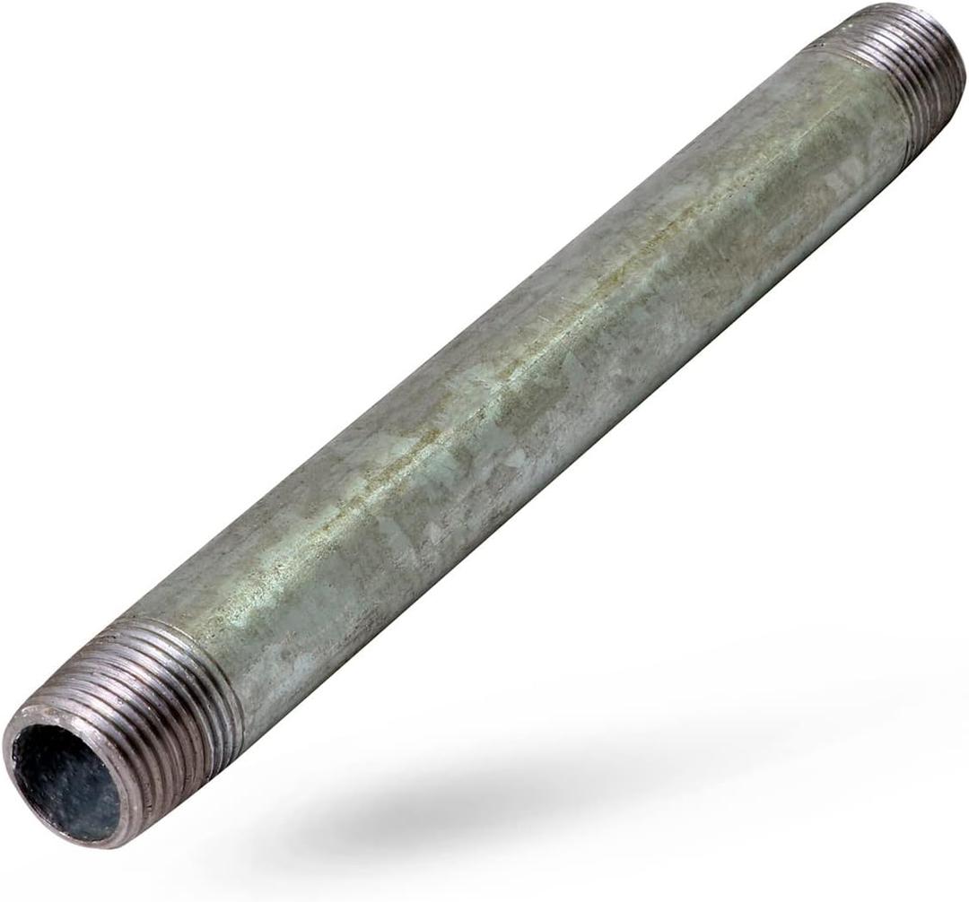 Supply Giant OQHM1512 12" Long Galvanized Steel Nipple Pipe Fitting with 1-1/2" Nominal Size Diameter, 1-1/2" x 12"