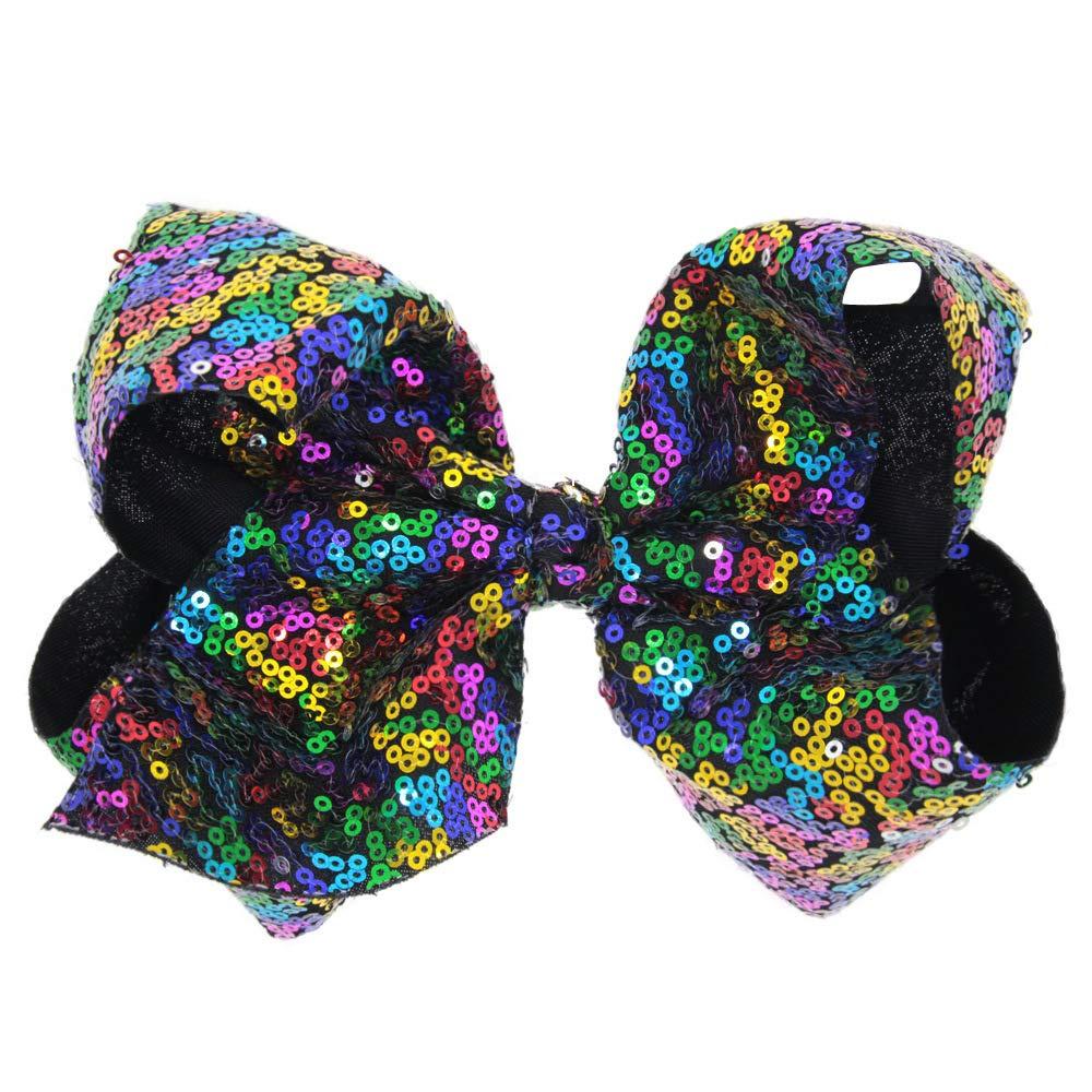 Love Fairy Girl's 8'' Fashion Big Bow Hairpin Sequins Hair Clip for Daily Life Travel Party Festivals (Black Colorful)