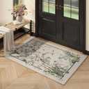 Door Mat Indoor Entrance 2x3 Rug Chinoiserie-Style Floral Vintage Machine Washable Small Area Rug Non-Slip Low Pile Throw Rugs for Entryway, Kitchen, Front Door, Entry, Kids Room, Beige