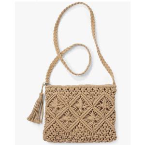 Woven Crossbody Bag for Women, Cotton Macramé Purse with Tassels, Boho Crochet Beach Summer Handbag for Vacations, 10” x 8”