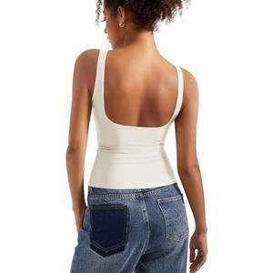 SUUKSESS Women Padded Open Back Boat Neck Tank Tops Double Lined Basic Shirts XL