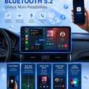 10.1 Inch Single DIN Car Stereo with Wireless CarPlay, Bluetooth 5.2, 720x1280 IPS Rotatable Touchscreen, FM AM RDS Radio with Android Auto, USB/Type-C Fast Charging, Backup Camera, Hands-Free Calling