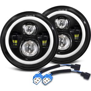 7 Inch LED Headlights Round Halo Angel Eyes DRL Amber Turn Signal Lights H6024 LED Headlights Replace High/Low Sealed Beam Fits Wrangler JK TJ LJ CJ with H4 H13 Adapter, 2PCS (White & Amber Halo)