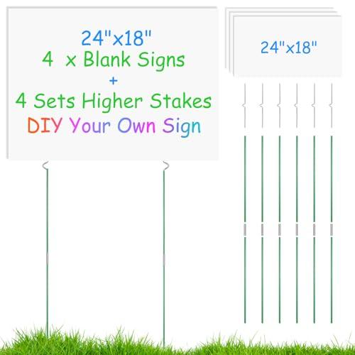 DUNPUTE 4 Pack Blank Yard Signs with Stakes 18x24 Inch, Garden Yard Signs with Lengthen Stakes, Waterproof Outdoor Lawn Decor for Birthday, Garage Sale, Open House, Guidepost (24 * 18 Inch/ 4 Pack) DUNPUTE 4 Pack Blank Yard Signs with Stakes 18x24 Inch, Garden Yard Signs with Lengthen Stakes, Waterproof Outdoor Lawn Decor for Birthday, Garage Sale, Open House, Guidepost (24 * 18 Inch/ 4 Pack)