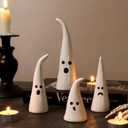 Halloween Decor Ceramic Ghost: 4 pcs Cute Halloween Decorations Indoor, Rustic Witch Hat Shape Ghost Figurine, Farmhouse Table Desk Tiered Tray Mantel Fireplace Decor for Kids Home Office