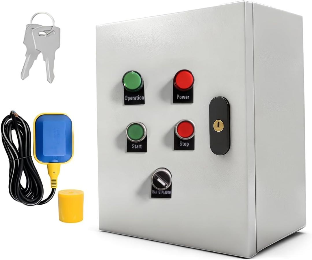 Adjustable 0.65~6.5 HP Well Pump Control Box, 240V, 4-Wire, Three-Phase Water Pump Control Box for Deep Well Submersible Pump with Float Switch, Key Lock, IP65 Waterproof for Indoor and Outdoor Use