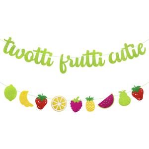 2nd Birthday Decorations Twotti Fruit Banner Fruit Pineapple Watermelon Orange Summer Themed Baby Boy Girl Second Bday Party Supplies Decorations (Green)