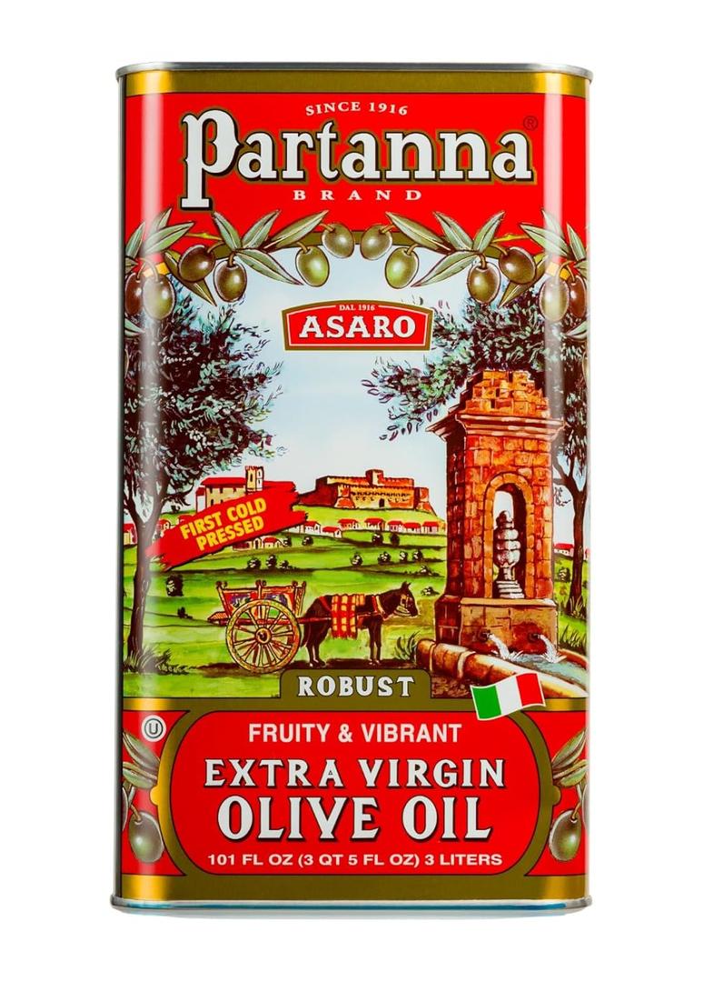 Partanna Robust Extra Virgin Olive Oil - Premium 100% Castelvetrano Oil - High Polyphenol - First Cold Pressed - Early Harvest in Sicily - Award Winning Italian EVOO -Monovarietal -101 fl oz (3 L) Tin