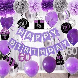 60th Birthday Decorations Women Purple Silver/Women 60th Birthday Party Decorations Purple Silver Black Foil Hanging Swirls with Balloons