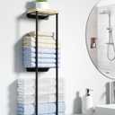 Towel Racks for Bathroom, 2 Tier Wall Towel Holder with Wood Shelf, Metal Wall Mounted Towel Rack Bathroom Organizers and Storage, Black