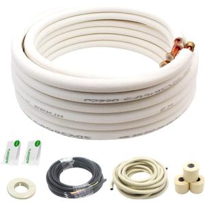 25 Ft Mini Split Line Set.Air Conditioner Copper Tubing Pipes Extension Set, 1/4" & 3/8" 3/8" PE Thickened for AC and Heating Equipment Insulated Coil Line Set HVAC Refrigerant with Nuts. (1/4+3/8)