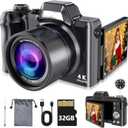 4K Digital Camera for Photography & Vlogging, 56MP Point and Shoot Digital Cameras with 180 Flip Screen, 16X Zoom Compact Travel Camera, Portable Cmara for Adults & Beginners with 32GB SD Card