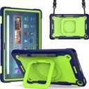 Case for Amazon Fire Max 11 inch Tablet (13th Generation, 2023 Release) Hybrid Shockproof 360 Rotating Multi-Functional Ring Stand Case with Shoulder Straps (Blue/Green)